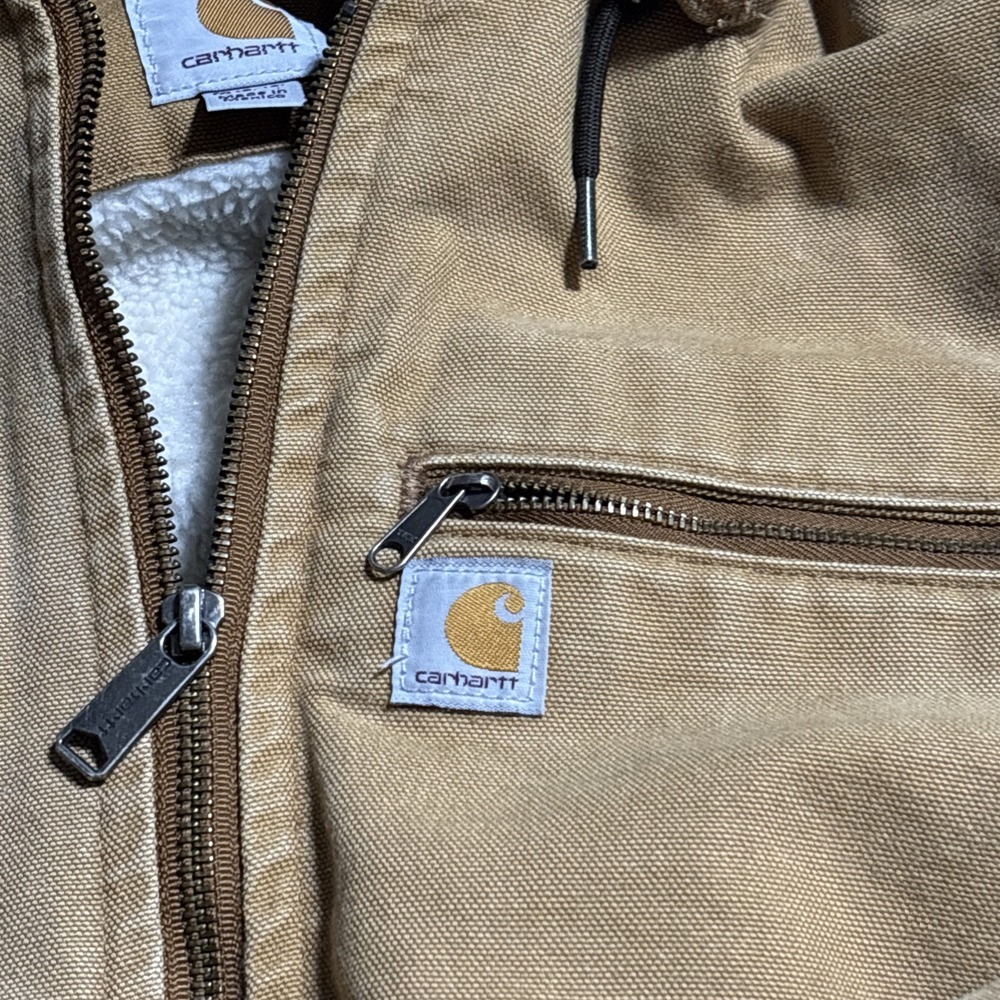 Carhartt Weathered Wildwood Jacket Tan Women's Size Medium Sherpa Lined Hooded - Picture 2 of 16